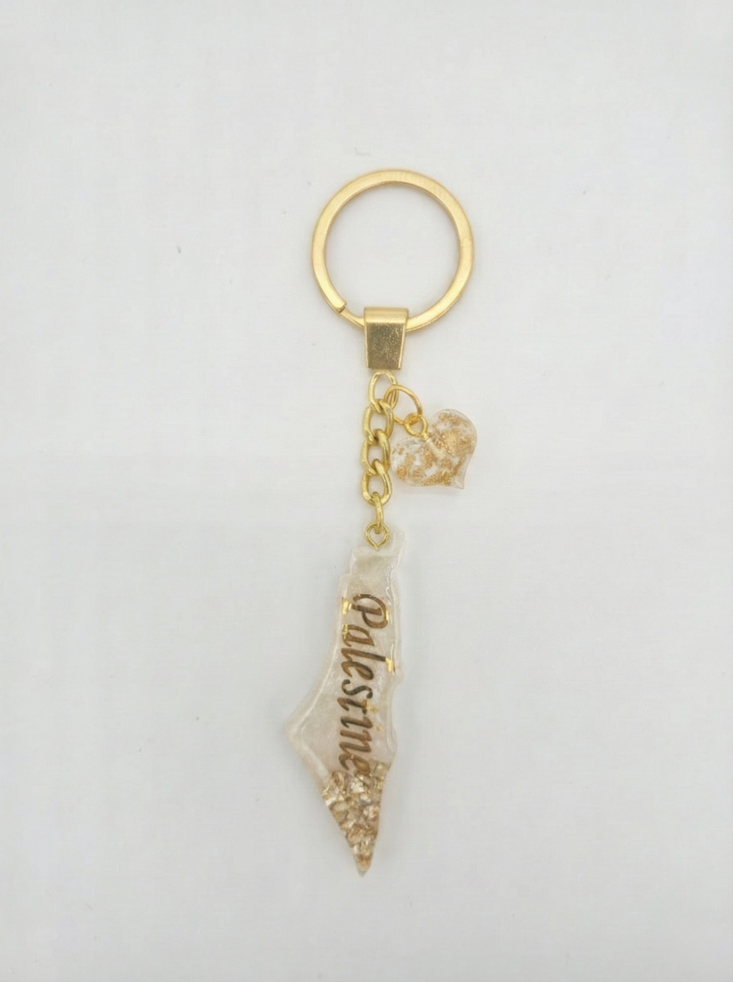 Palestine Resin Keychain – White & Gold