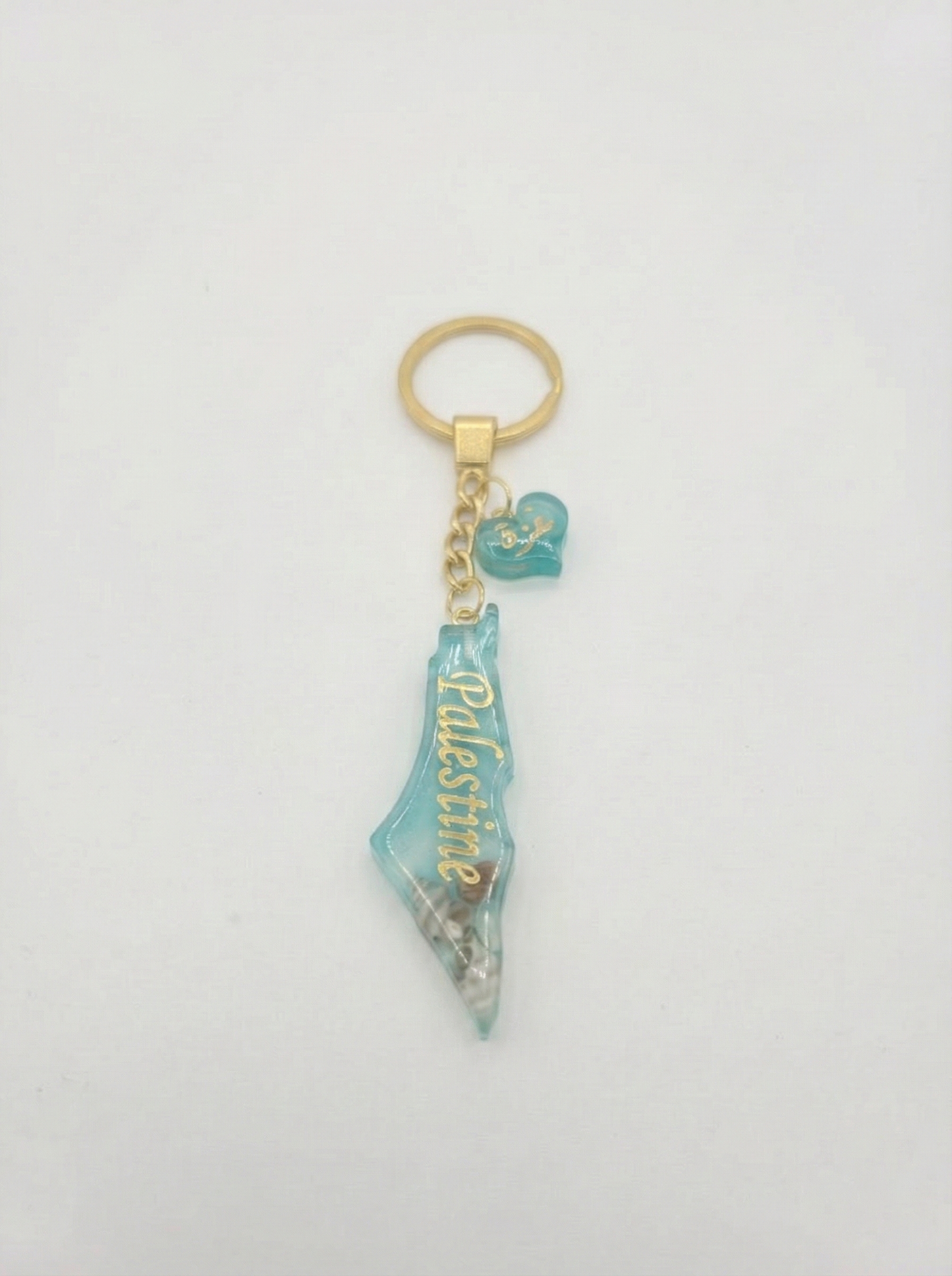 Palestine Resin Keychain – Blue & Gold (with Seashells)