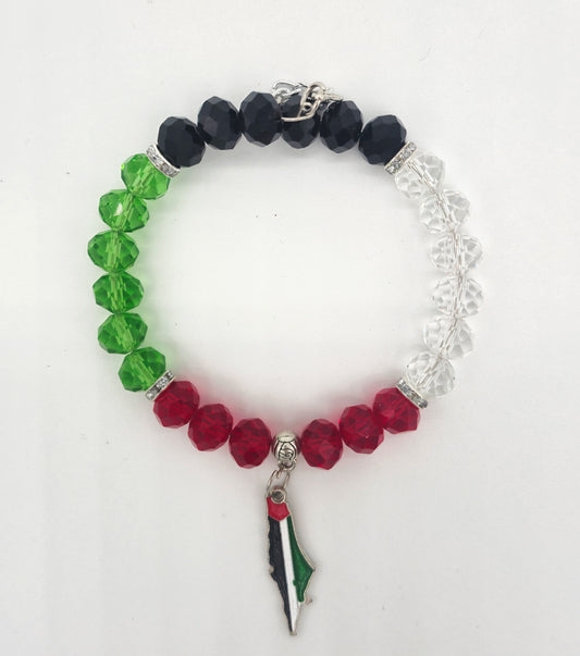 Palestine Crystal Bracelet with Map Charm