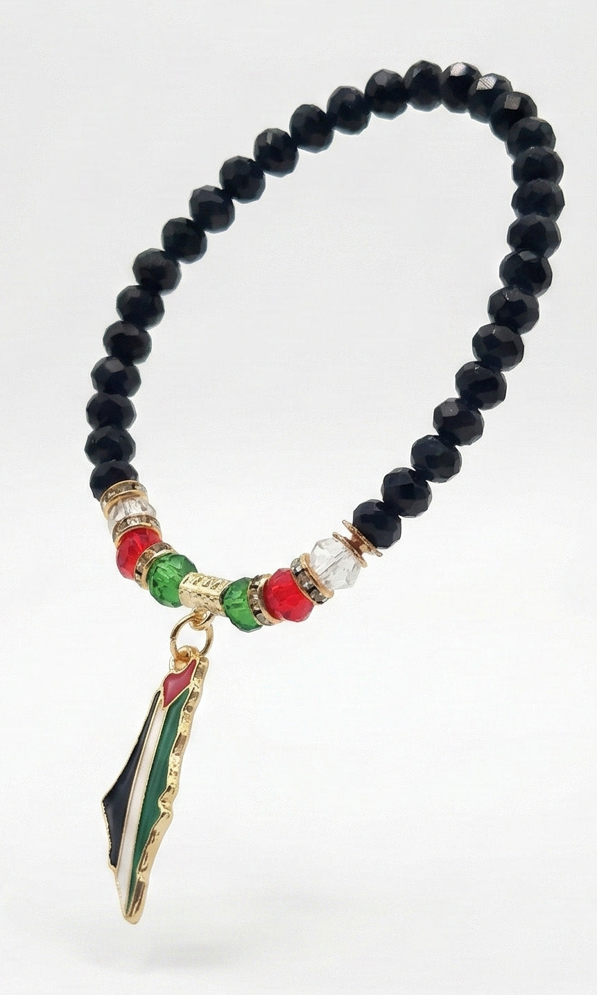 Palestine Black Crystal Bracelet with Palestine Map Charm