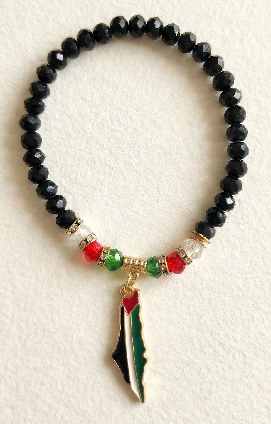 Palestine Black Crystal Bracelet with Palestine Map Charm