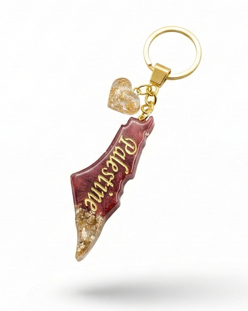 Palestine Resin Keychain – Red & Gold