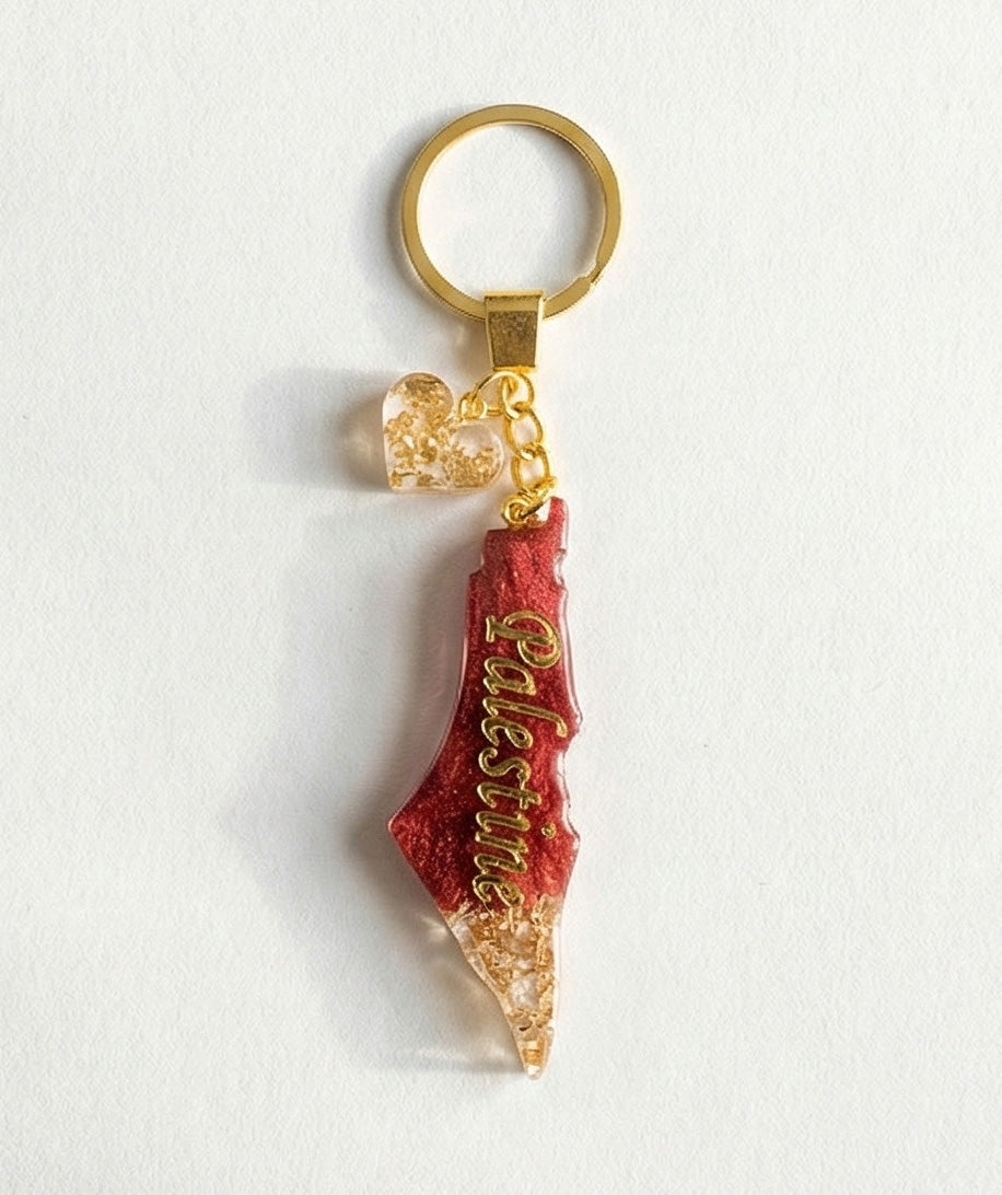 Palestine Resin Keychain – Red & Gold