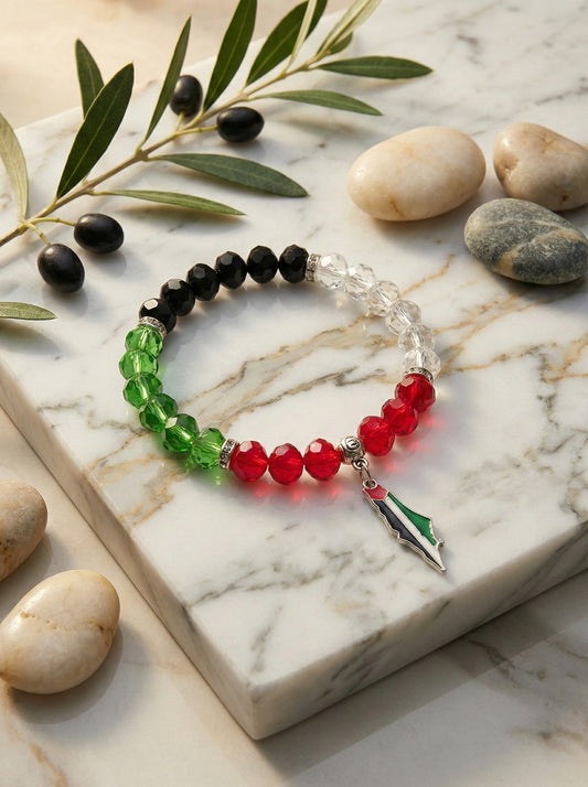 Palestine Crystal Bracelet with Map Charm
