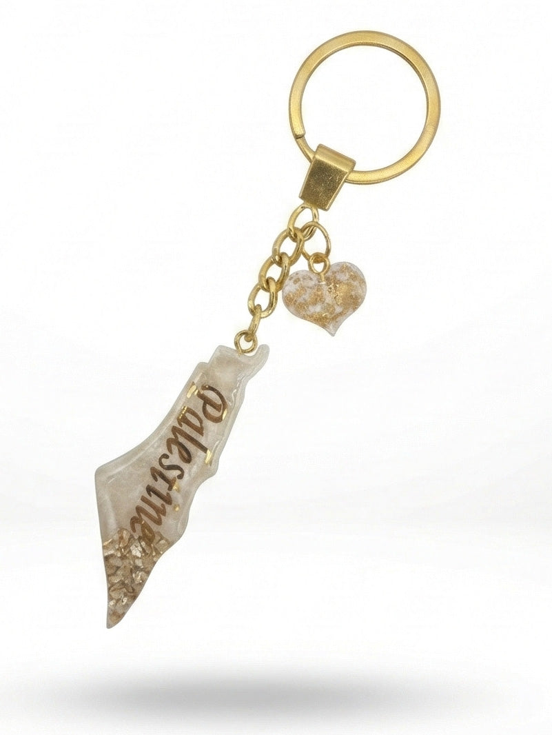 Palestine Resin Keychain – White & Gold