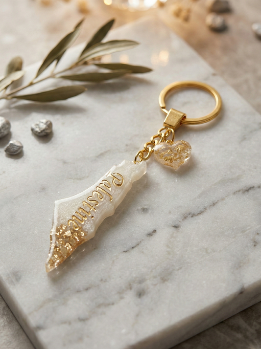 Palestine Resin Keychain – White & Gold
