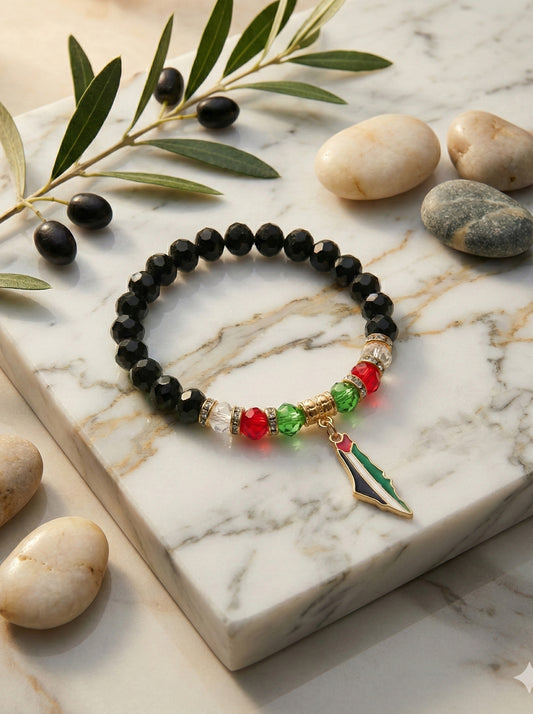 Palestine Black Crystal Bracelet with Palestine Map Charm