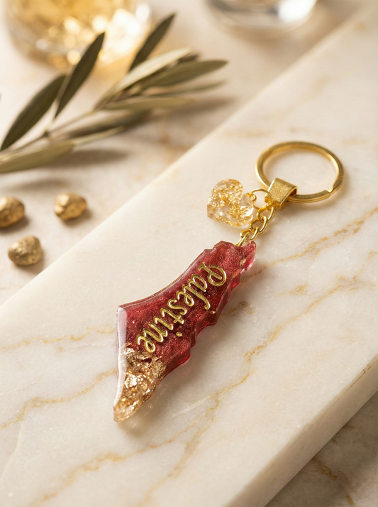 Palestine Resin Keychain – Red & Gold