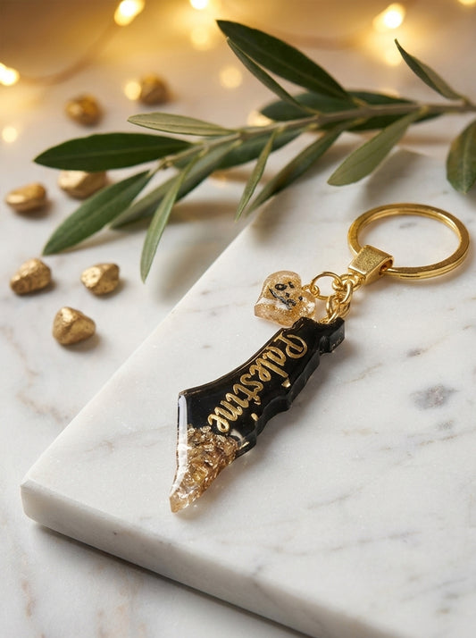 Palestine Resin Keychain – Black & Gold