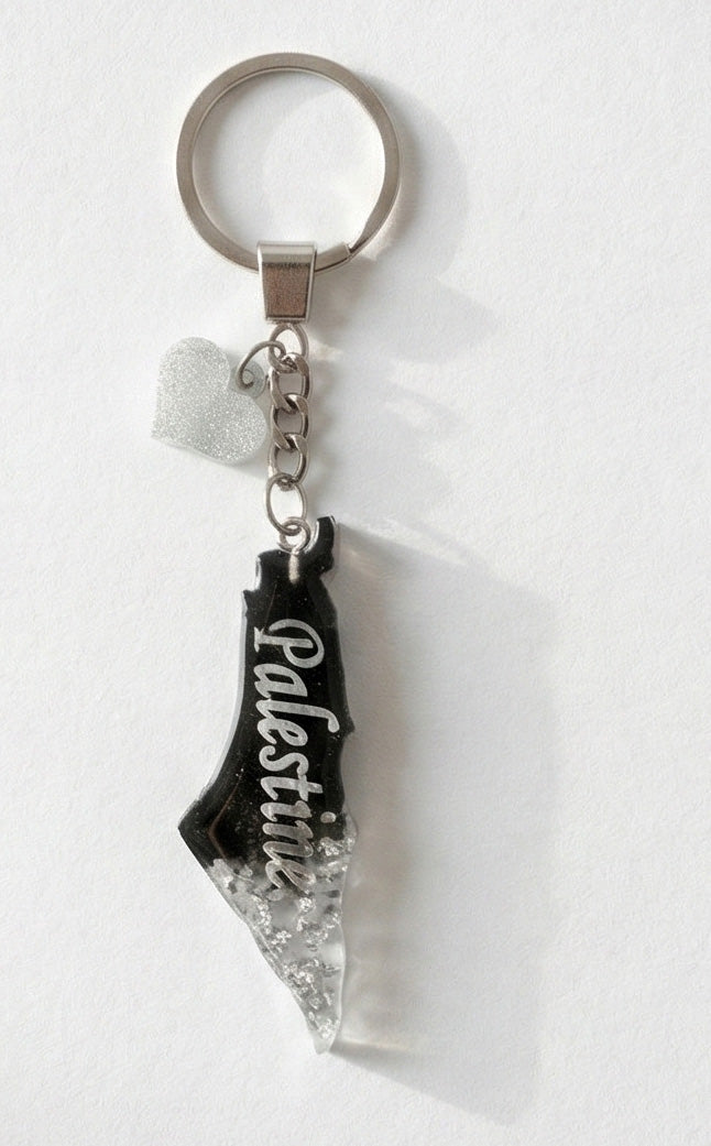 Palestine Resin Keychain – Black & Silver