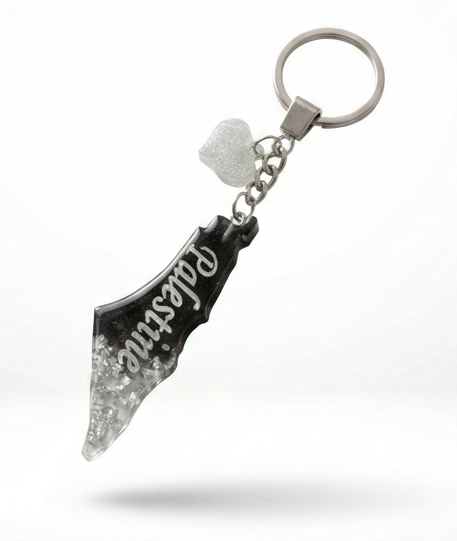 Palestine Resin Keychain – Black & Silver