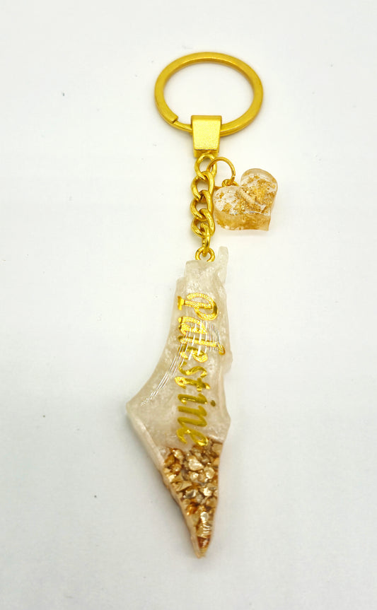 Palestine Resin Keychain – White & Gold