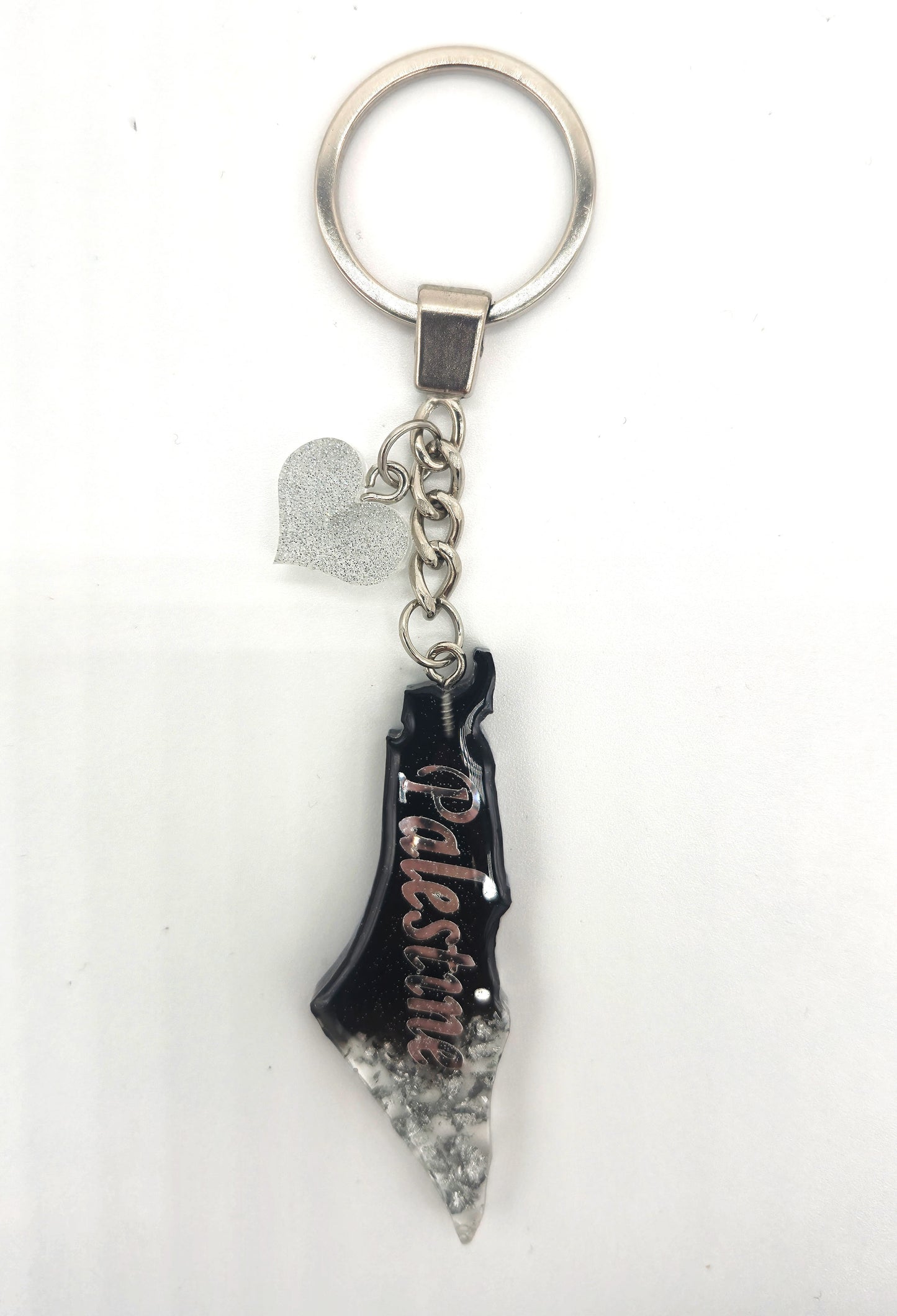 Palestine Resin Keychain – Black & Silver