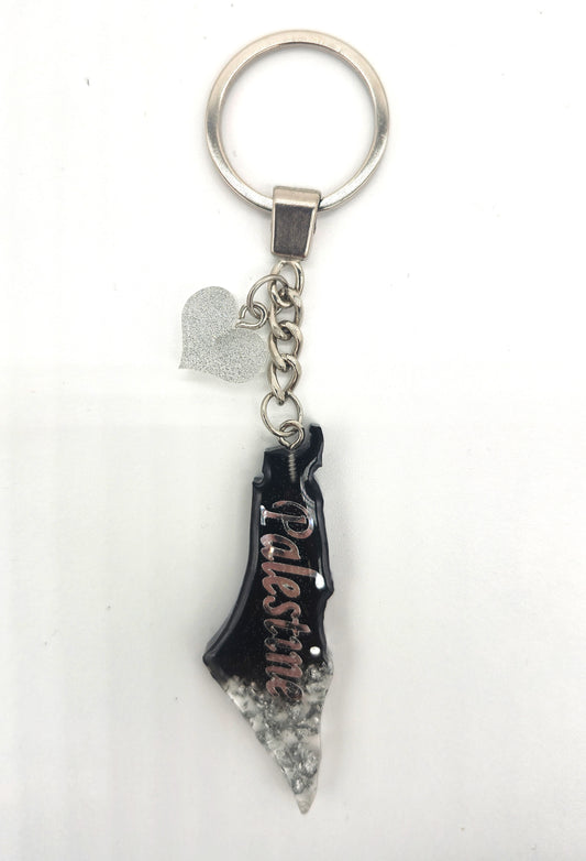 Palestine Resin Keychain – Black & Silver